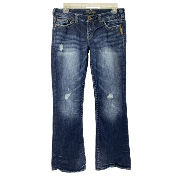 Silver Alex Jeans Womens Size 29 Distress Destroyed Dark Wash Denim Low Rise - Picture 1 of 15
